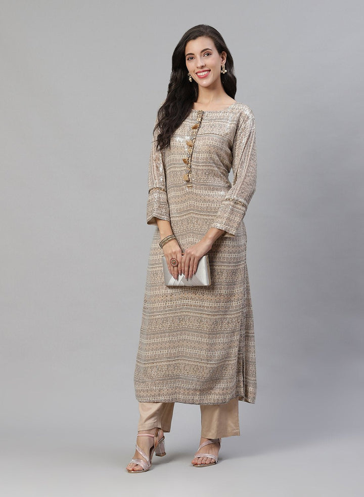 Georgette Kurti Pant Set With Sequin Detail