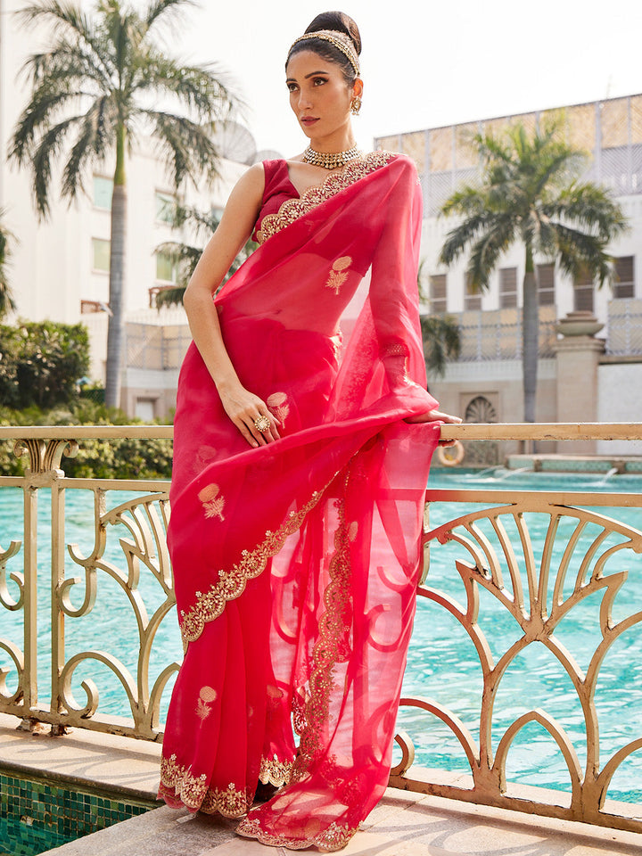 Organza  Embroidery Saree