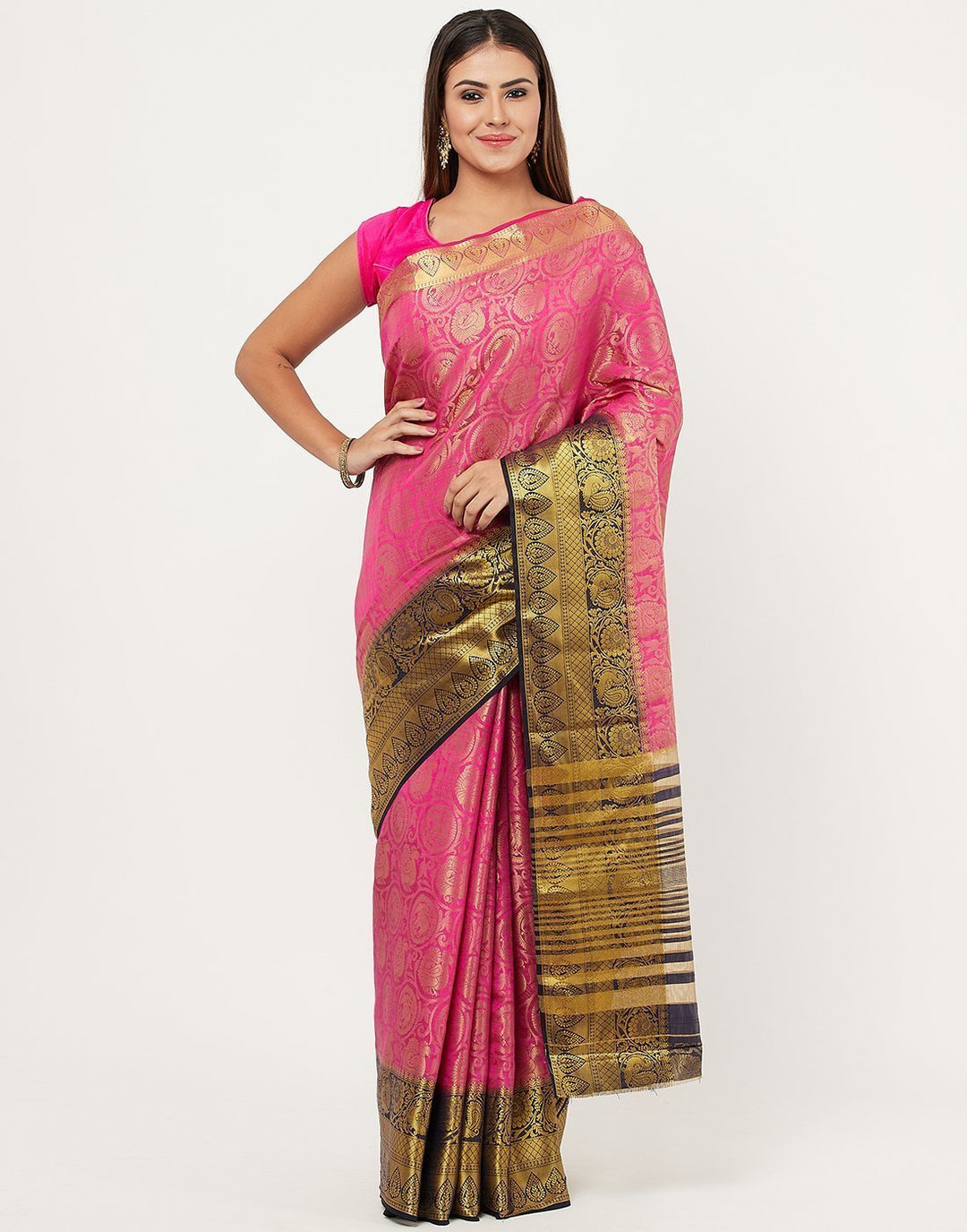 MBZ Meena Bazaar-Navy Blue Art Handloom Saree