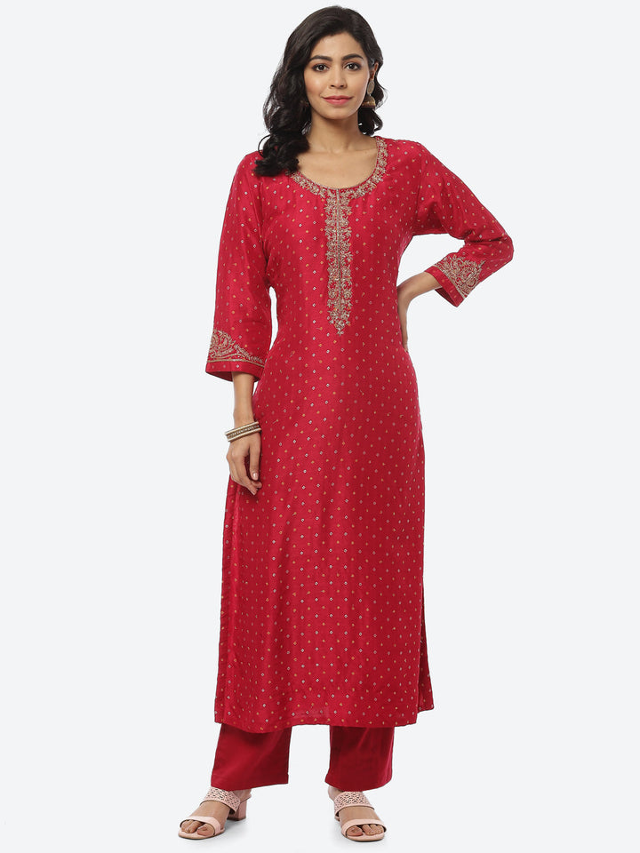 Printed Gota Patti Chanderi Kurti With Pant