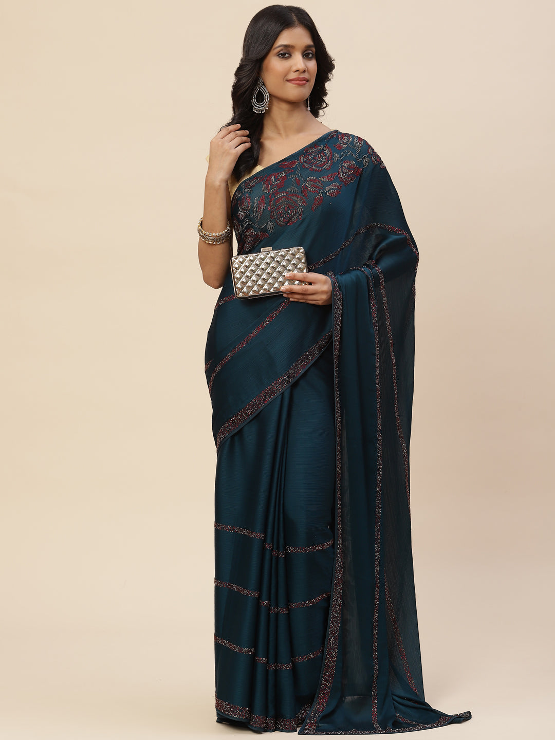 Stone Embroidered Chiffon Saree