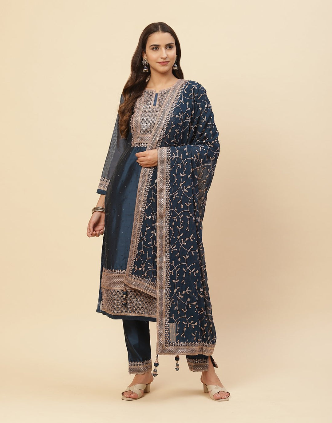 Sequence Embroidered Cotton Chanderi Salwar Kameez Stitched Suit With Georgette Dupatta