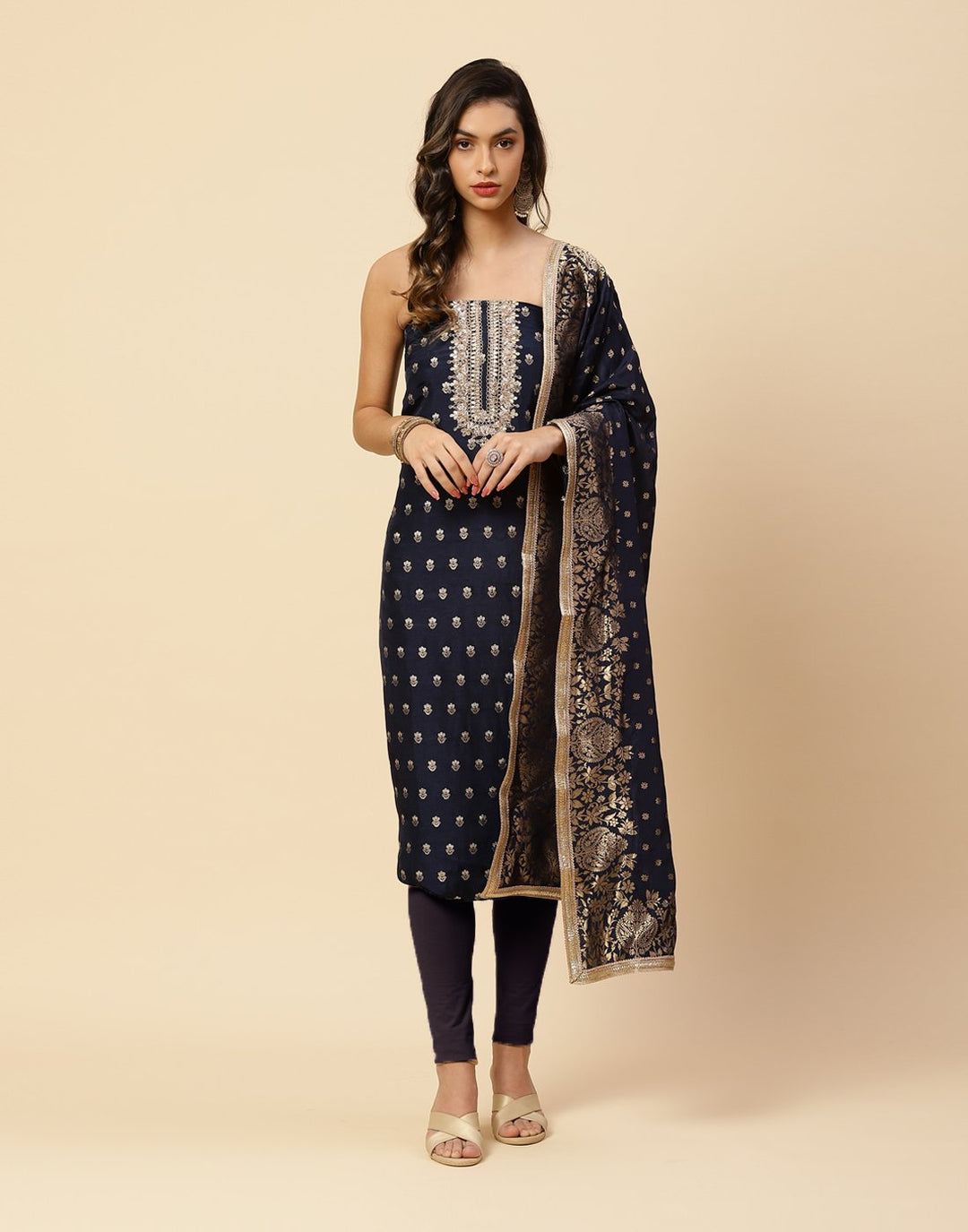 Embroidered Art Handloom Dupion Suit Piece With Banarasi Dupatta