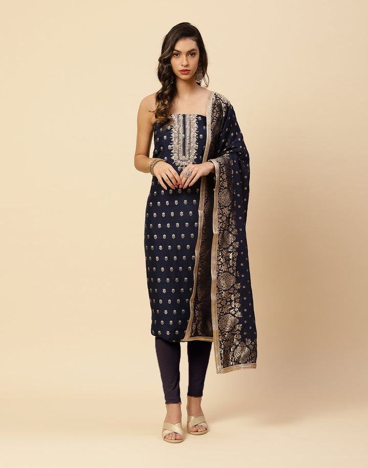 Embroidered Art Handloom Dupion Suit Piece With Banarasi Dupatta