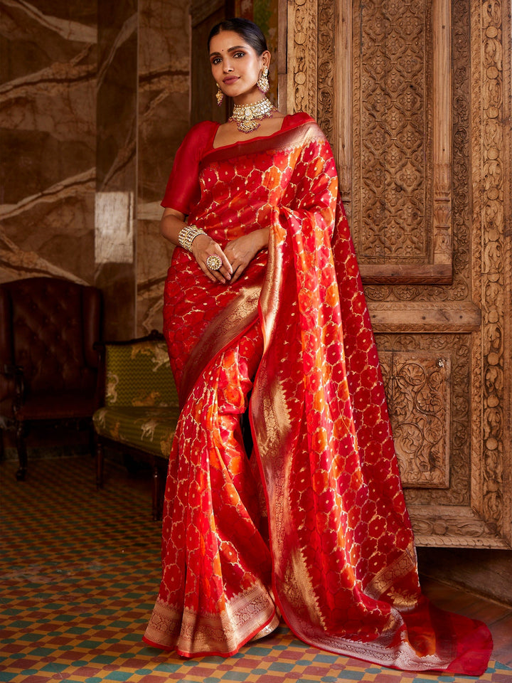 Zari Jaal Organza  Plain Saree