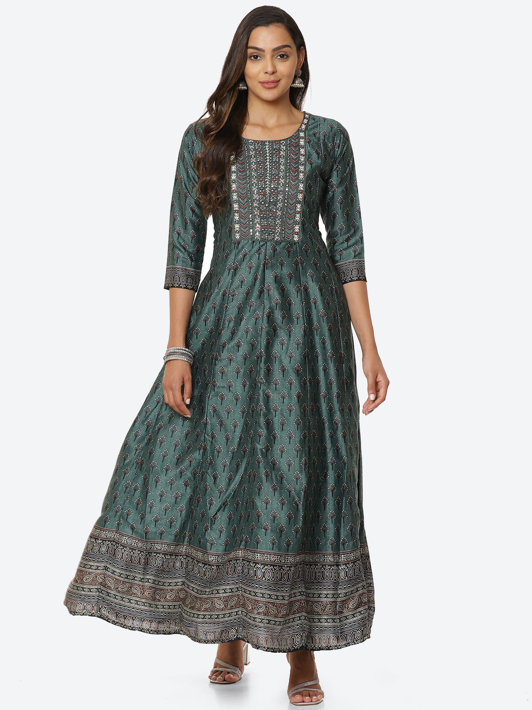 Mirror Neck Embroidered Printed Handloom Kurta