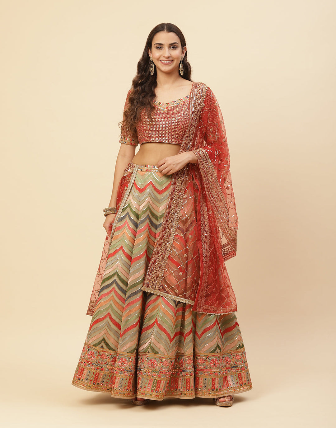 Embroidered Georgette Lehenga With Choli And Dupatta