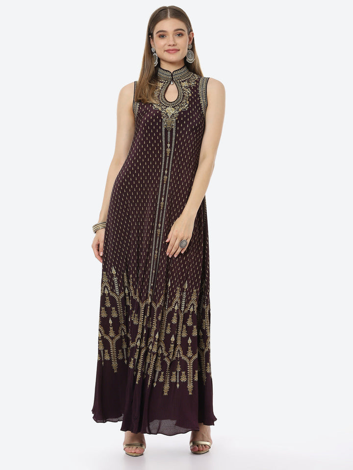Digital Printed Crepe A-Line Gown Dress