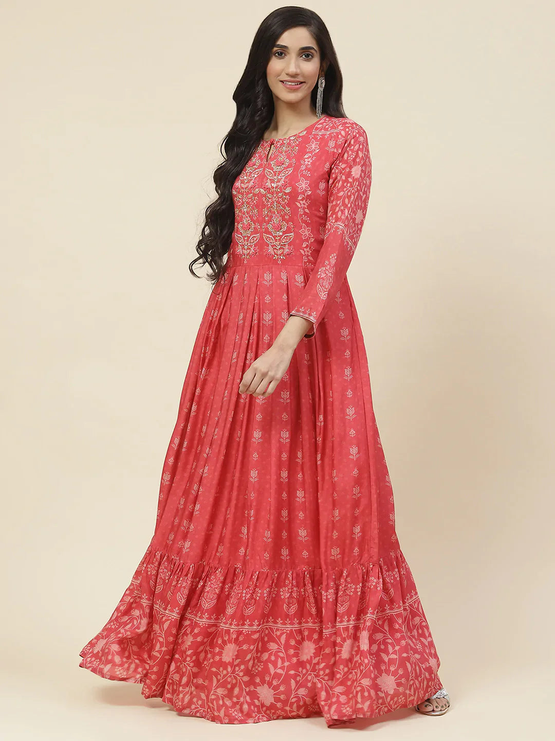 Printed With Yoke Embroidered Muslin Kurta