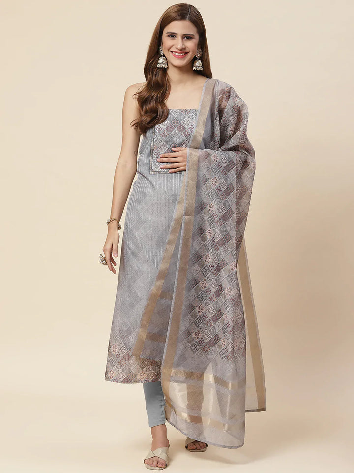 Neck Embroidered Chanderi Unstitched Suit Piece With Dupatta