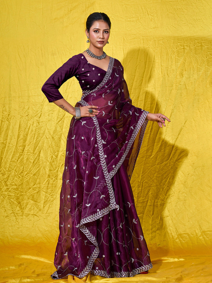Embroidered Chiffon Saree