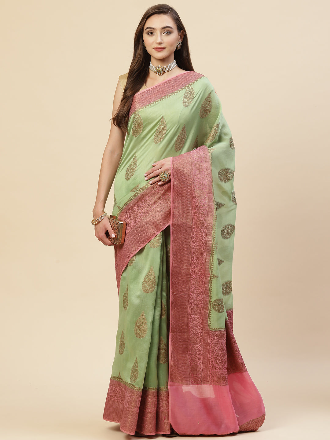 Zari Border Booti Cotton Woven Saree