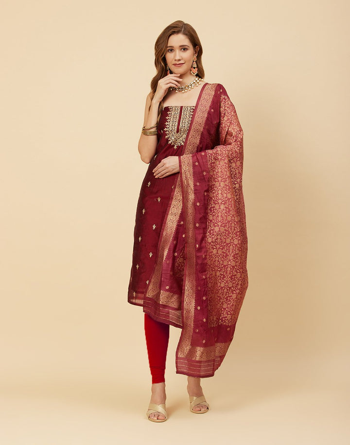 Embroidered chanderi Suit Piece With Banarasi Dupatta
