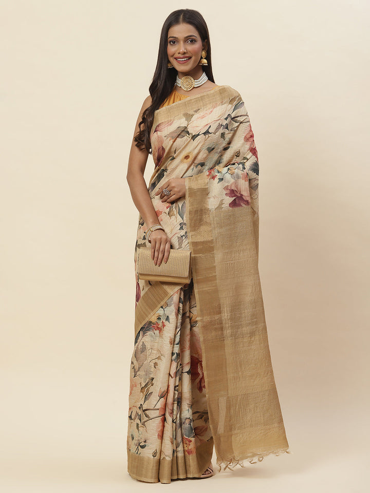 Digital Floral Printed Tussar Saree