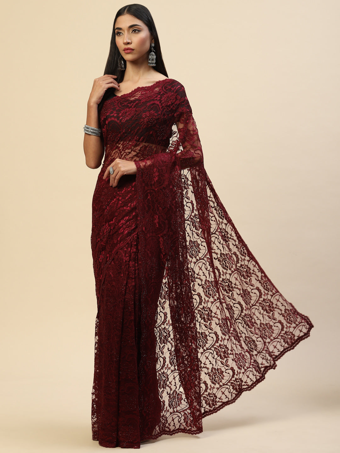 Stone Embroidered Lace Saree