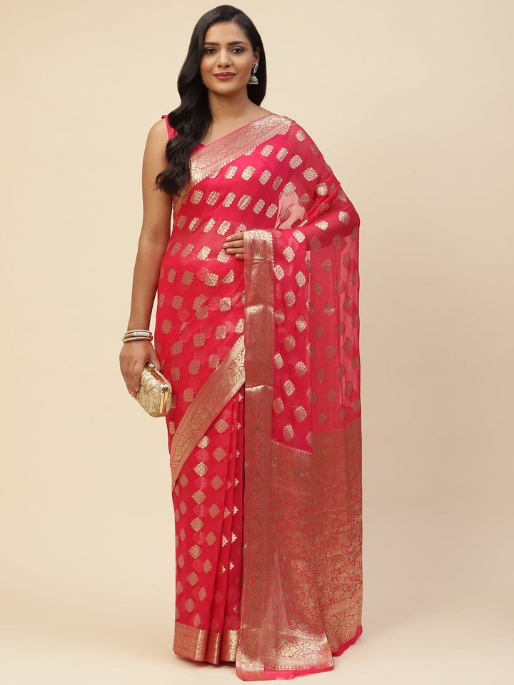 Zari Booti Chiffon Plain Saree