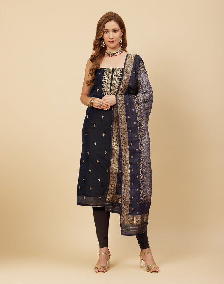 Embroidered chanderi Suit Piece With Banarasi Dupatta