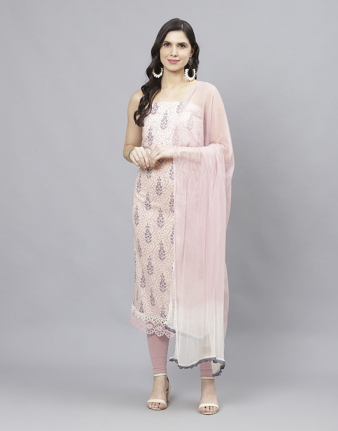 Printed Cotton Suit Piece With Chiffon Dupatta