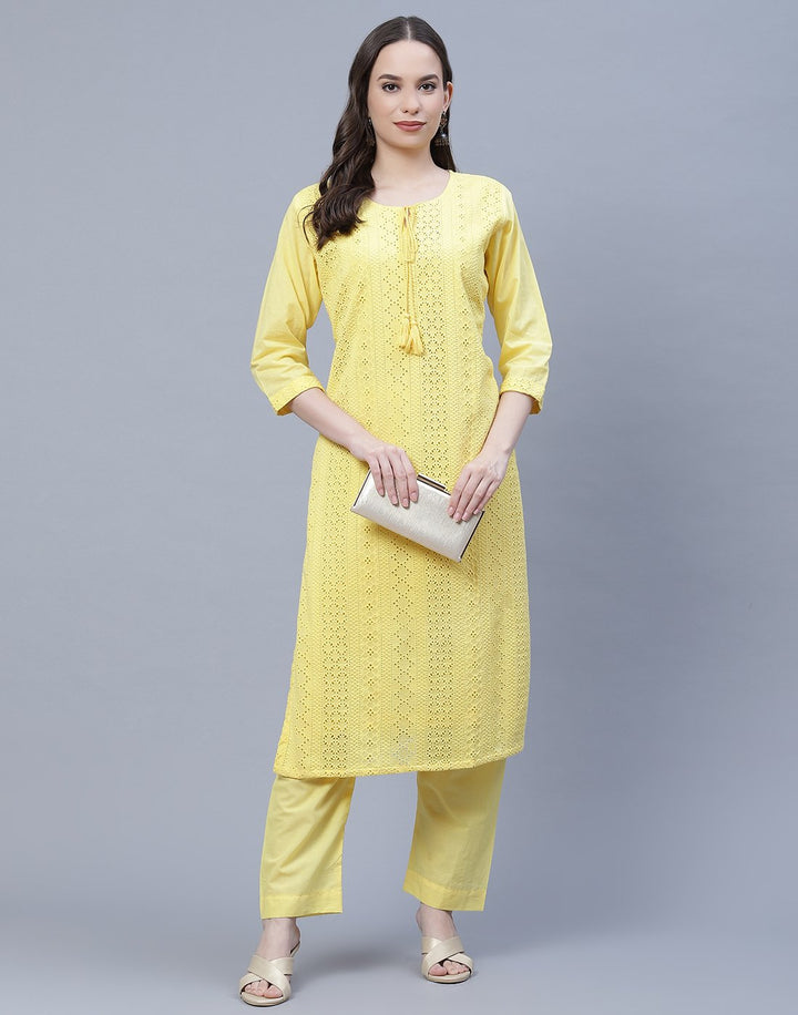 Cotton Embroidered Kurti with Straight Pant