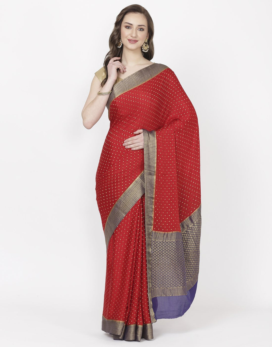 Red Crepe Jacquard Saree