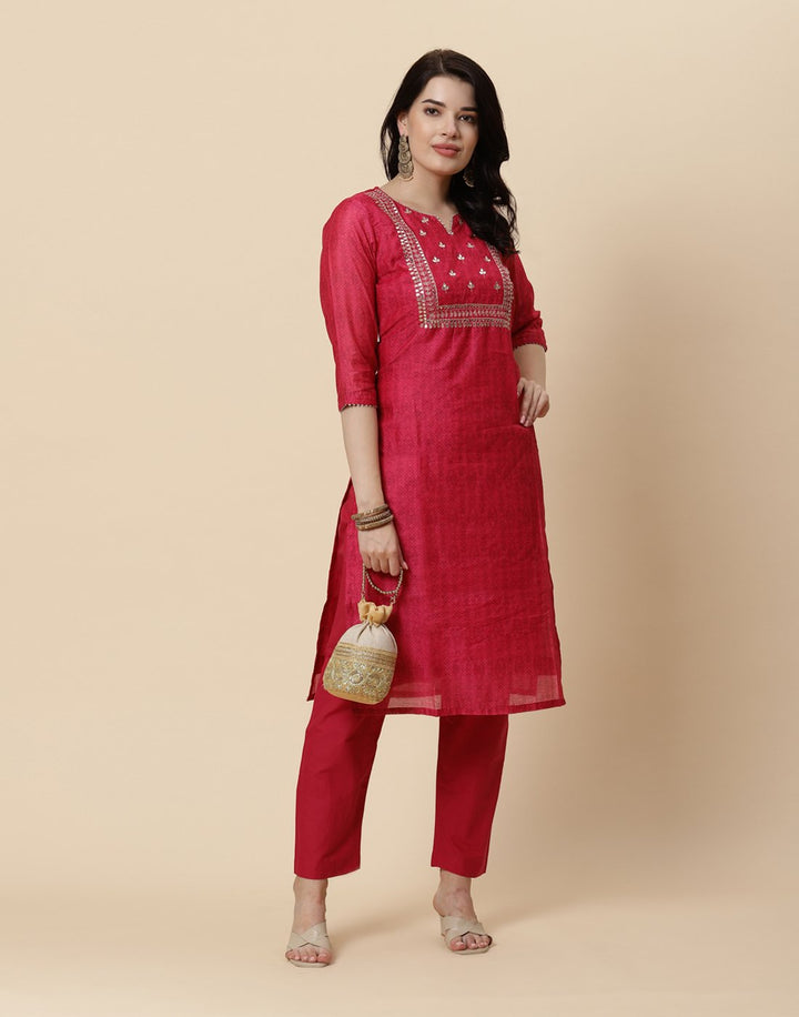 Embroidered Chanderi Kurti With Pant