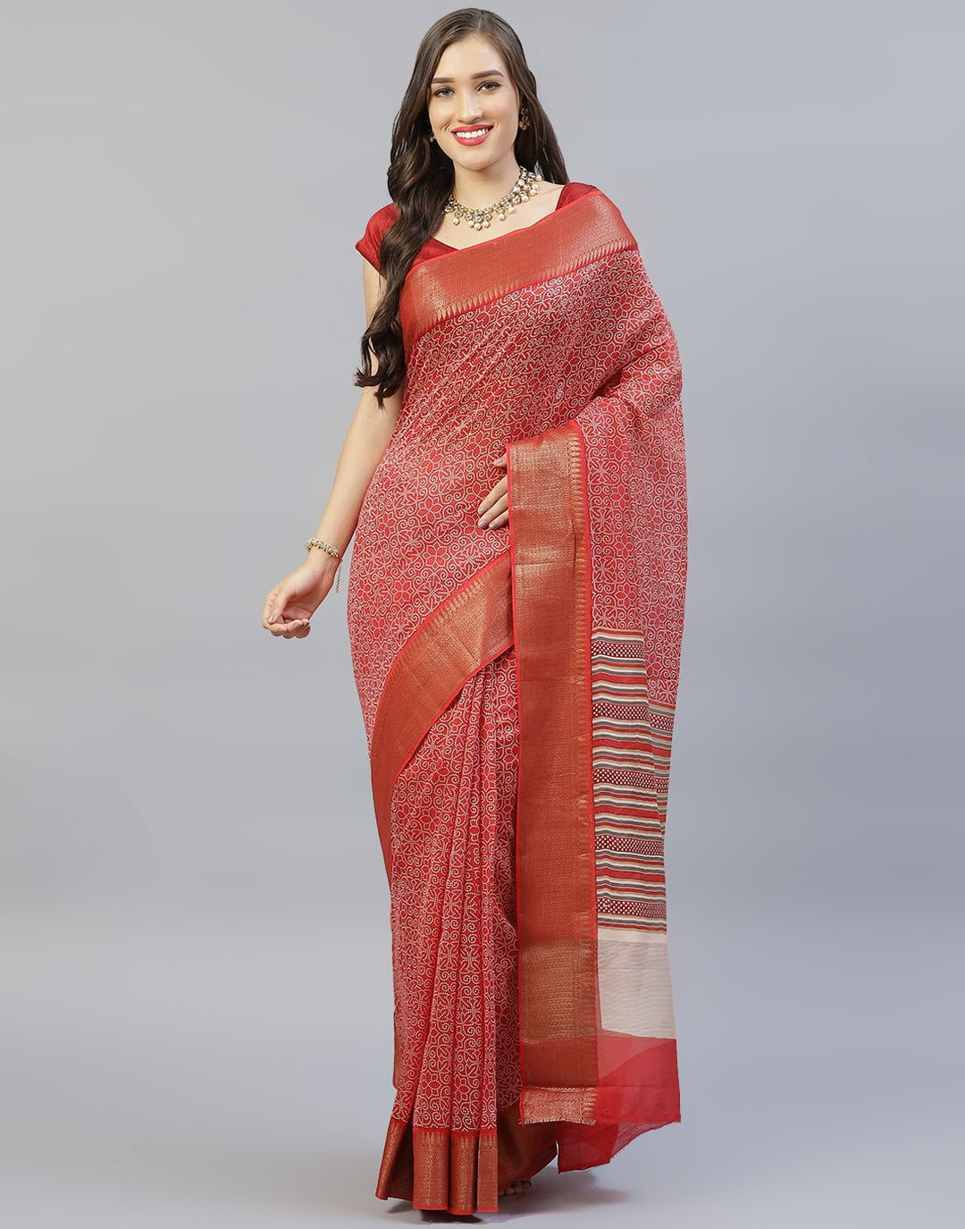 Cotton Printed Saree With Zari Border