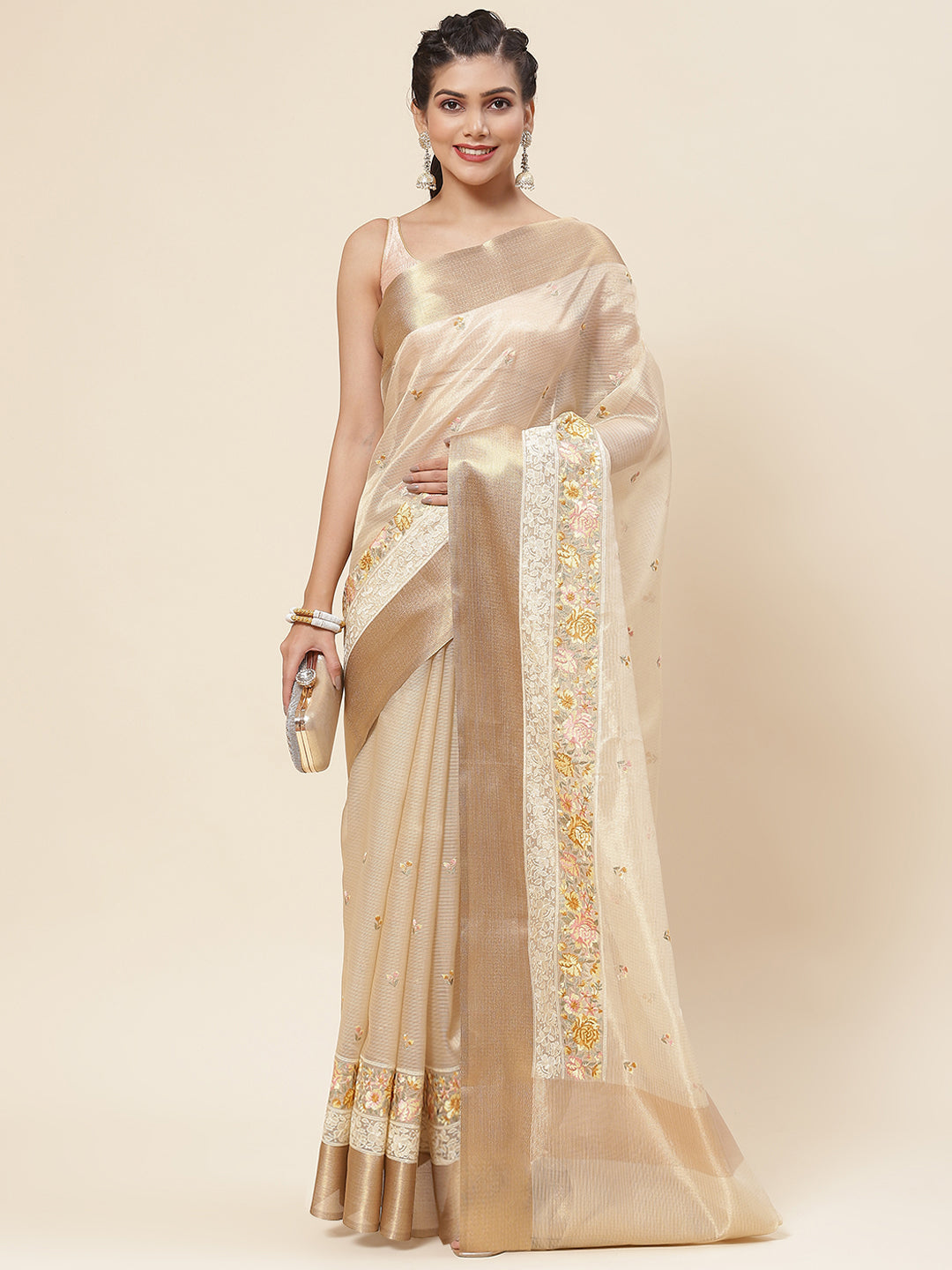 Resham Booti Embroidered Cotton Saree