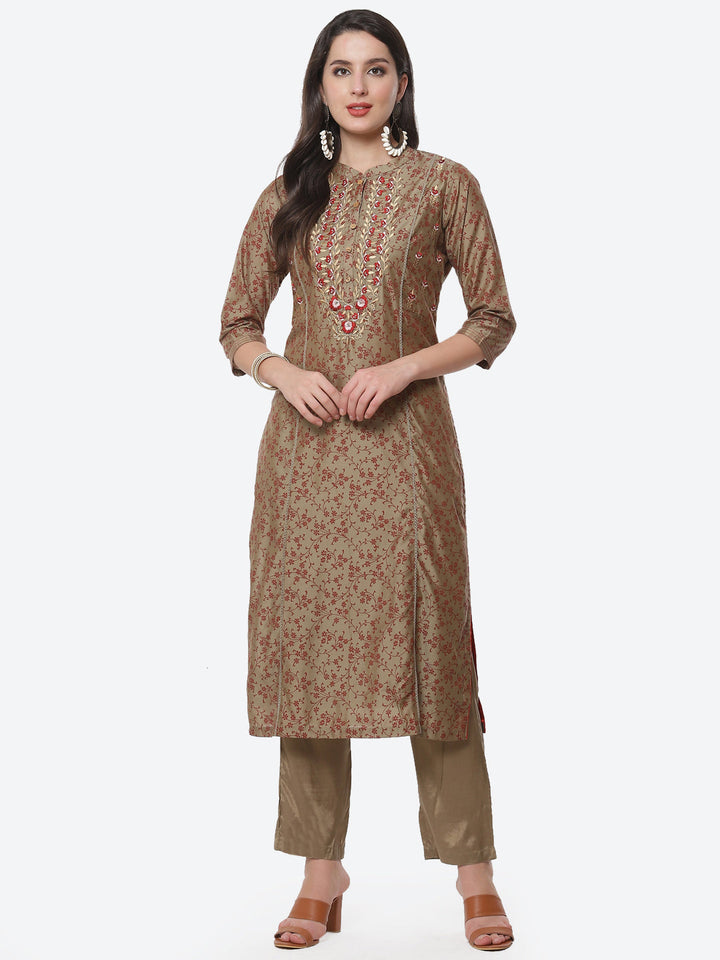Resham Booti Chanderi Kurti With Pant