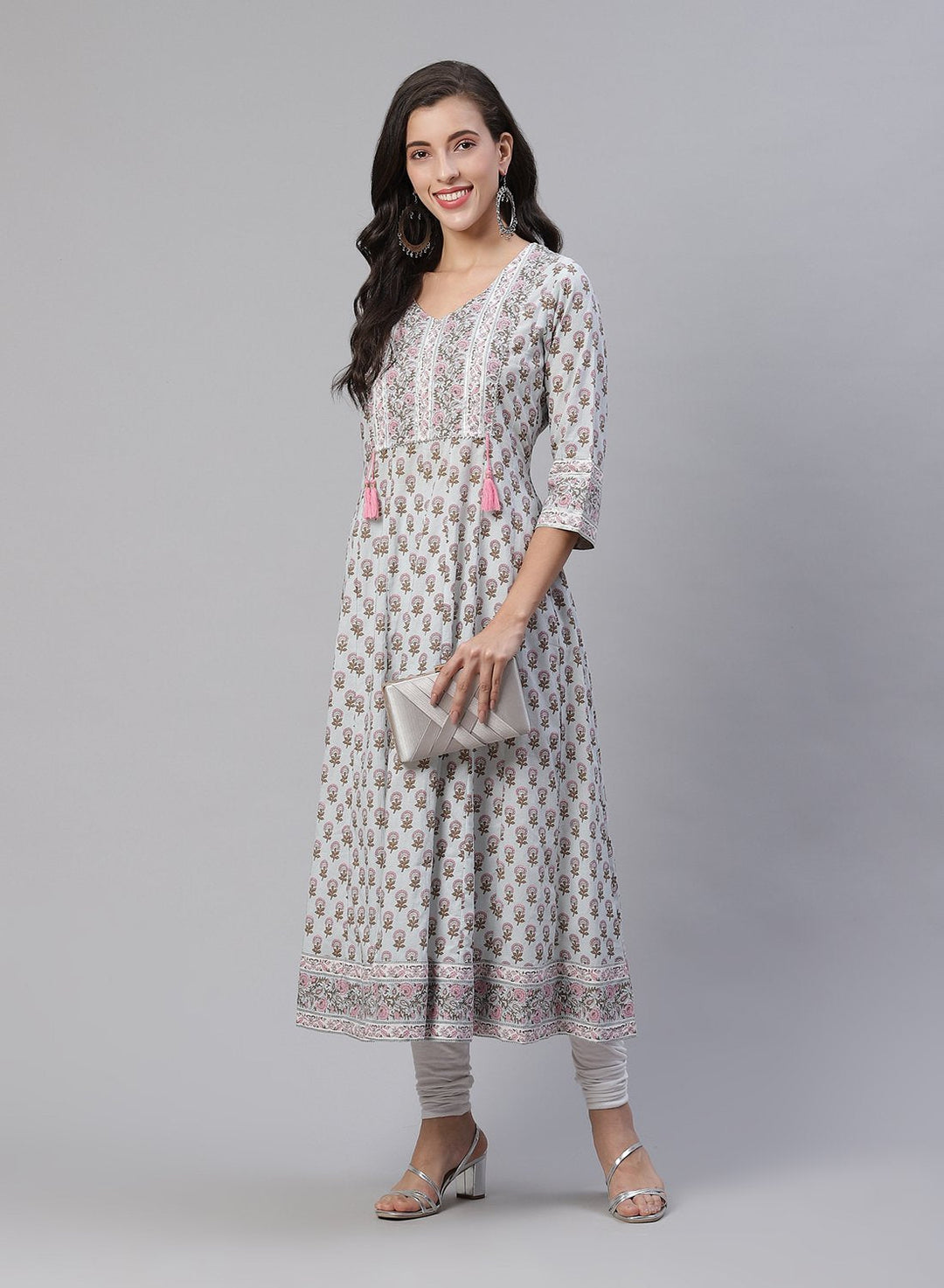 Printed Cotton Anarkali Kurti With Yoke Detail
