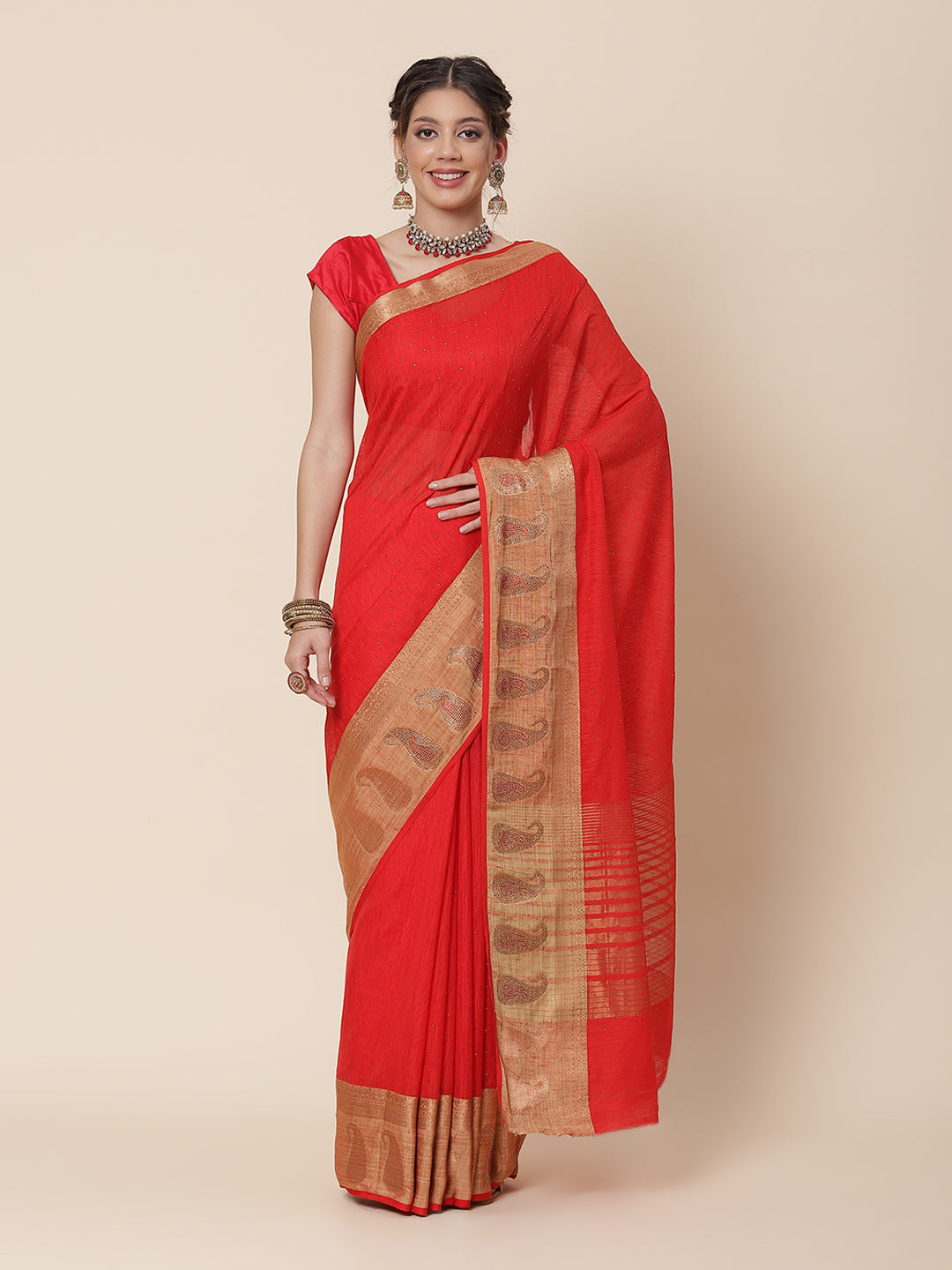 Stone Work Art Handloom Woven Saree