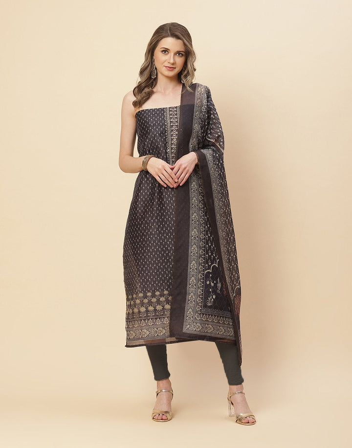 Patch Neck Work Printed Chanderi Suit Piece With Chanderi Printed Dupatta