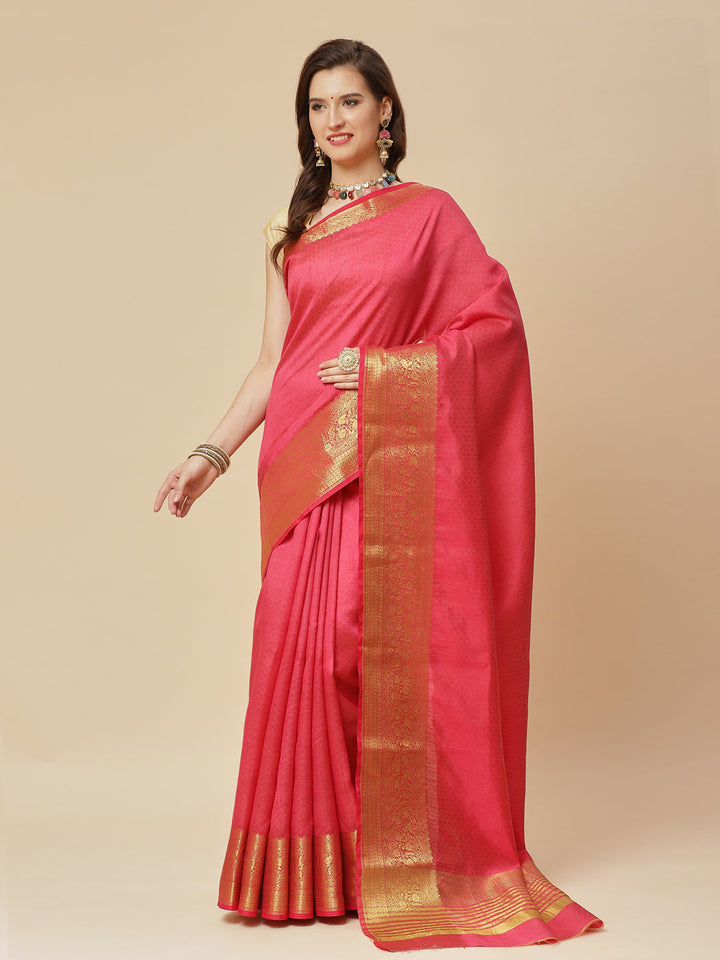 Plain Zari Border Art Handloom Woven Saree