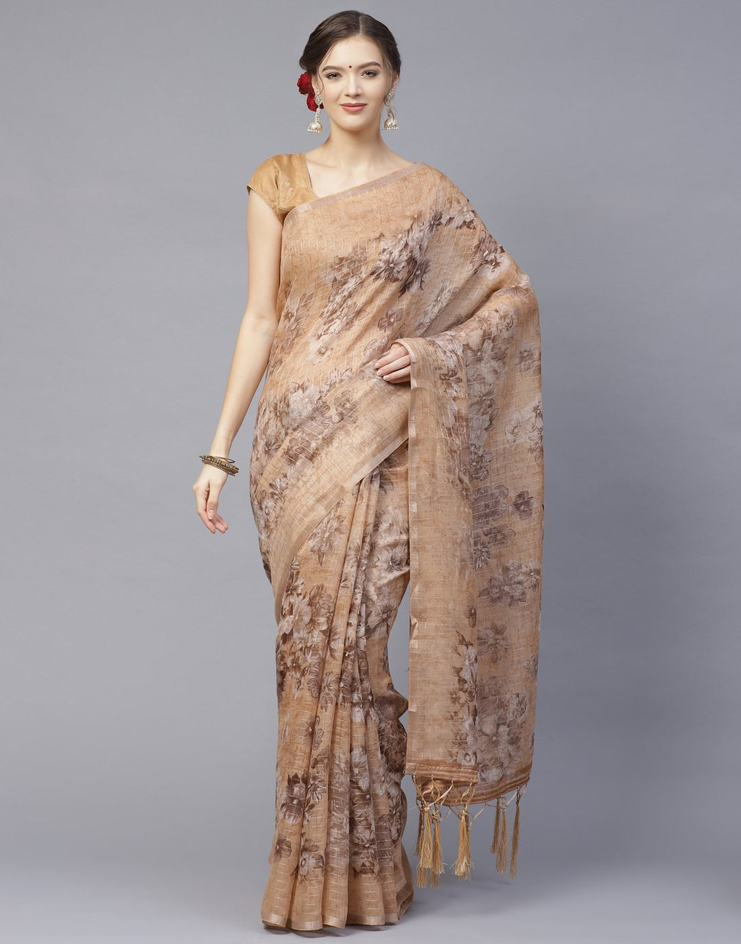 Digital Floral Print Cotton Linen Saree