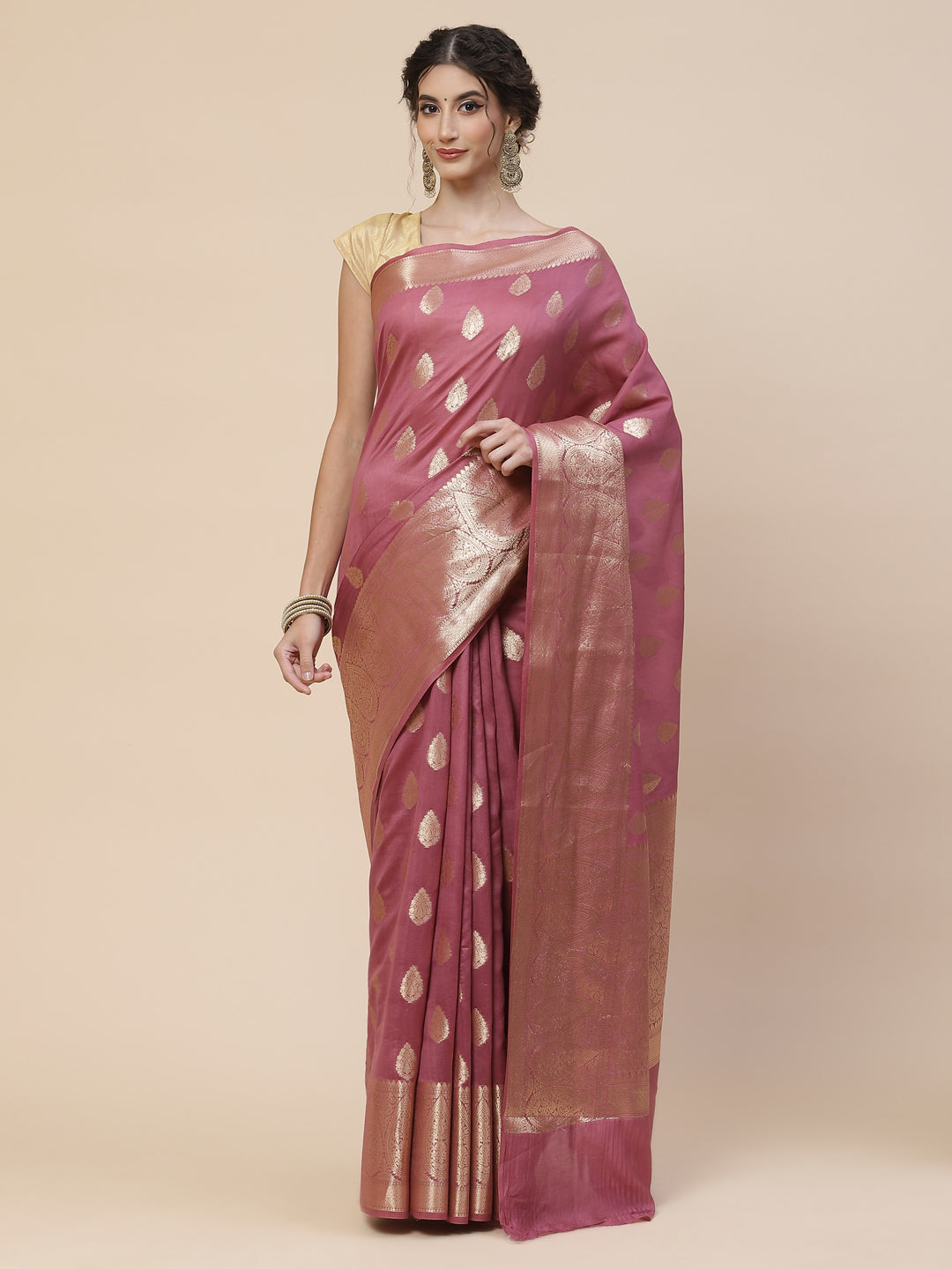 Zari Border Booti Cotton Woven Saree