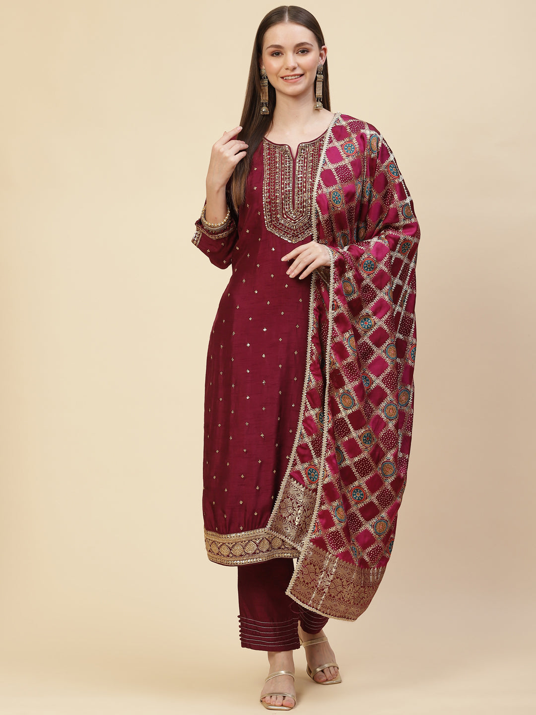 Zari Booti Handloom Kurta With Pants &amp; Dupatta