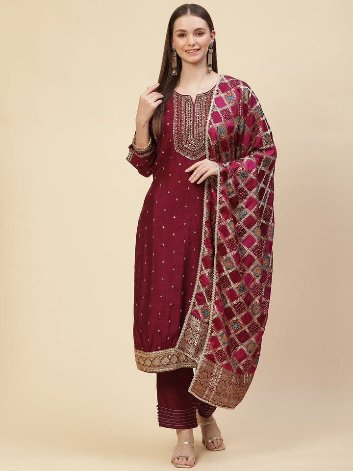 Zari Booti Handloom Kurta With Pants &amp; Dupatta