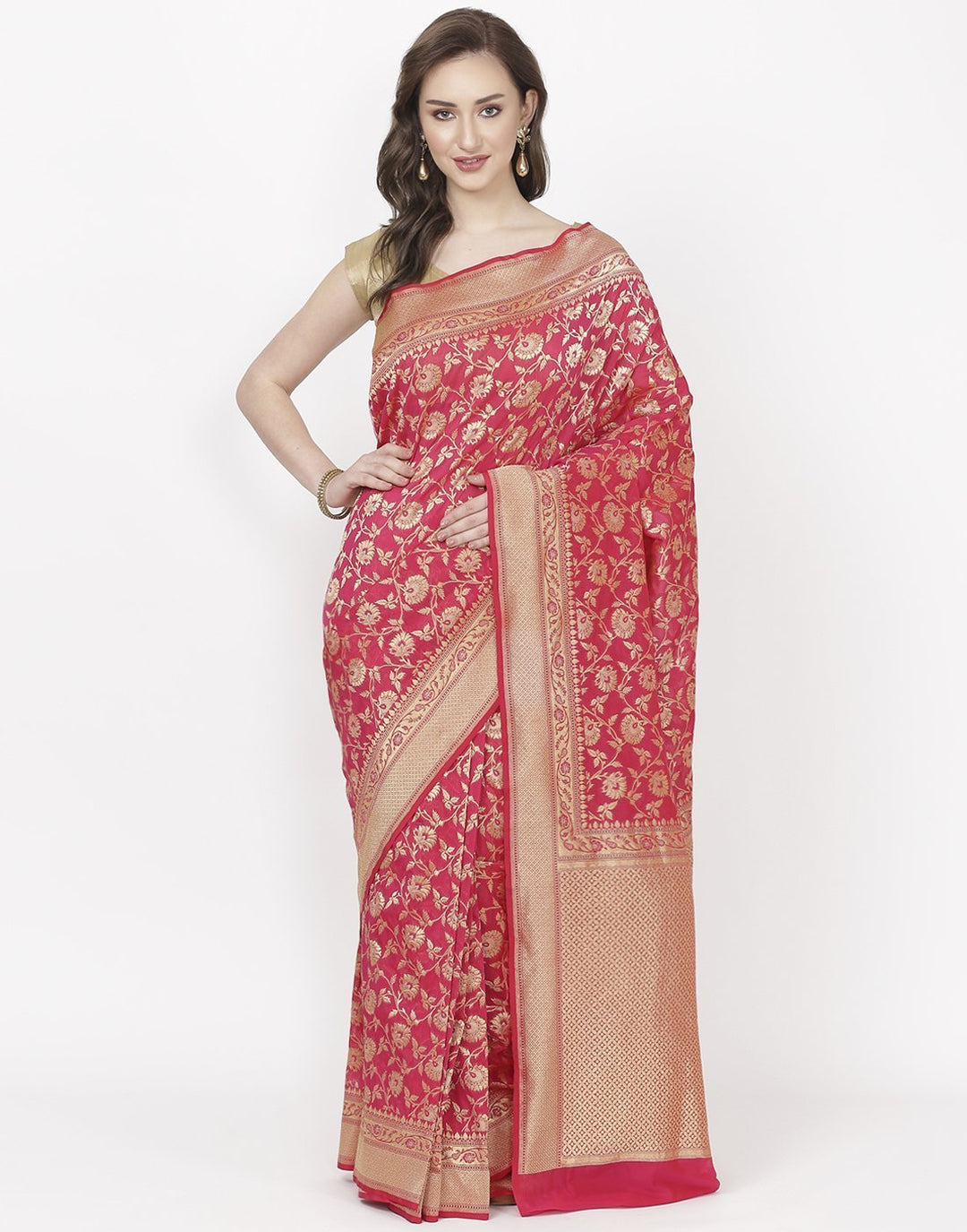 MBZ Meena Bazaar-Red Banarasi Art Handloom Saree