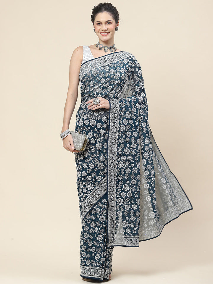 Resham Embroidery Georgette Saree