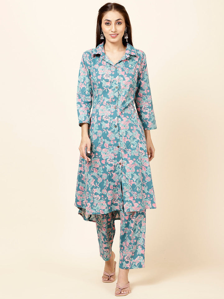 Floral Printed Cotton Kurta With Pants