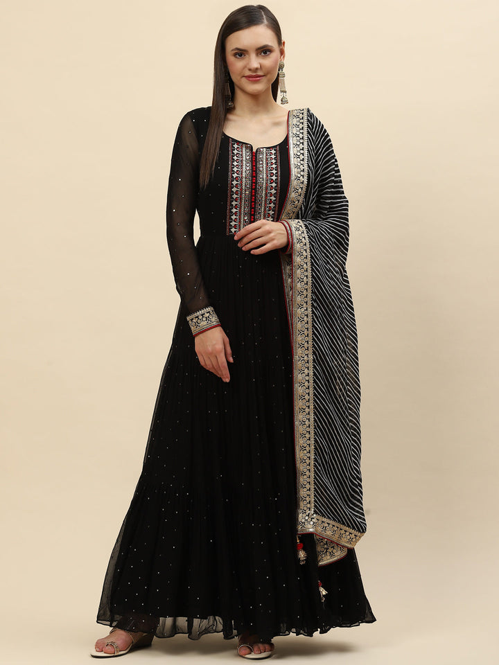 Resham Mirror Booti Georgette Kurta With Churidar &amp; Dupatta
