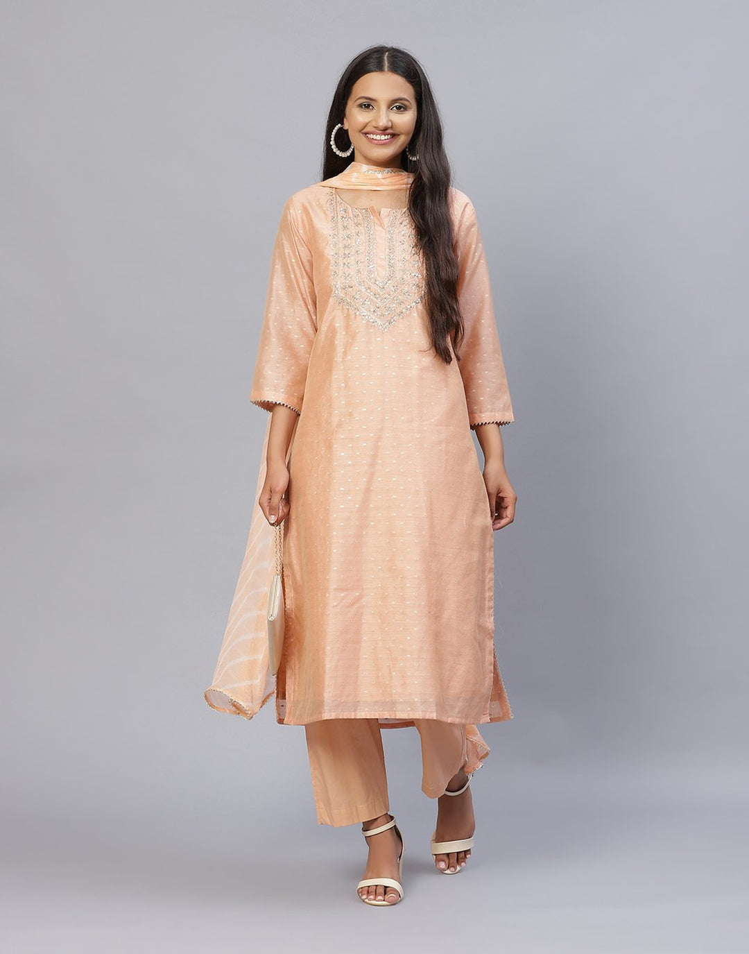 Cotton Chanderi Pant Kameez Stitched Suit
