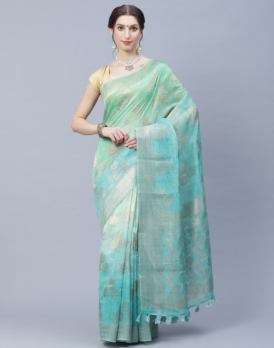 Floral Print Cotton Chanderi Saree