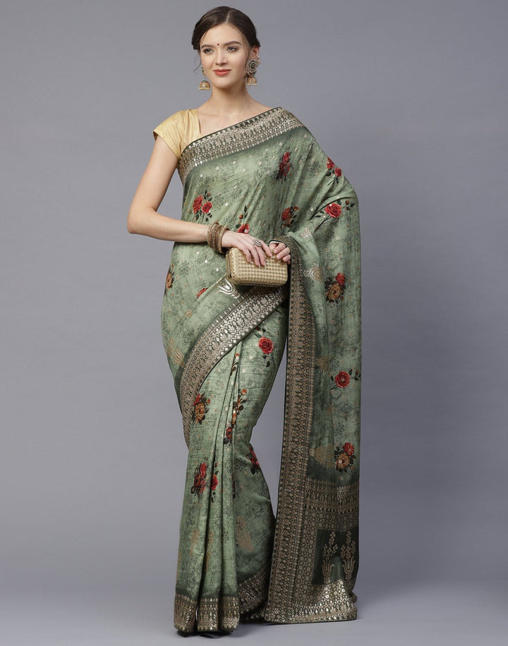 Digital Floral Printed Saree With Gota Patti Border