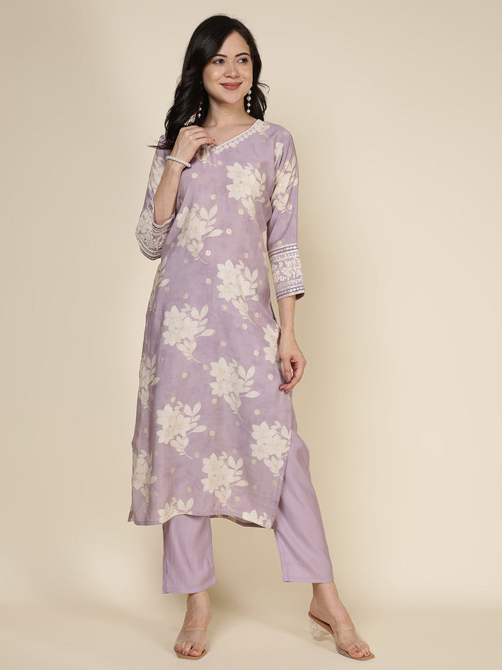 Plain Cotton Blend Kurta With Pants