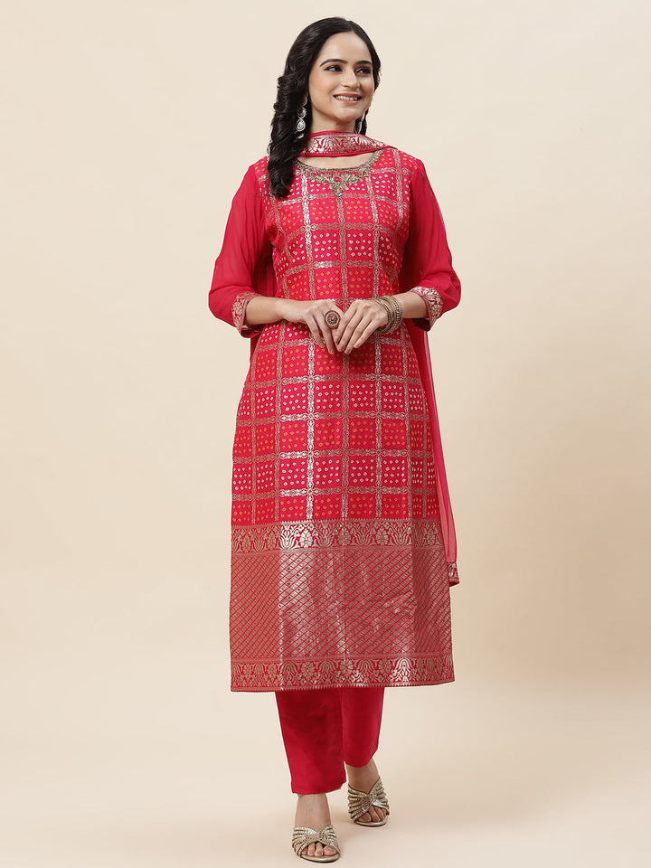 Zari Jaal Handloom Kurta With Pants &amp; Dupatta