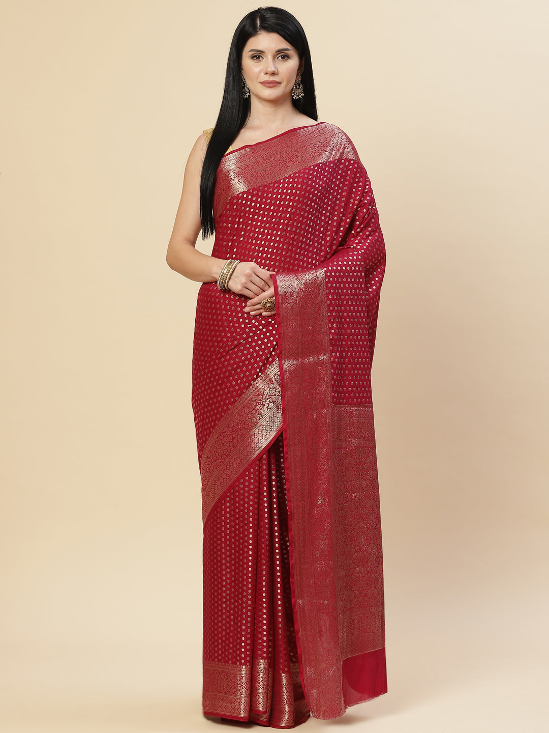Zari Booti Georgette Plain Saree