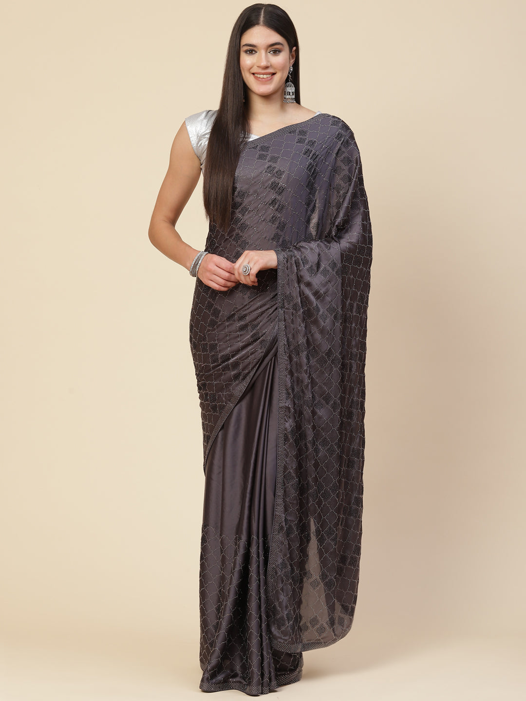 Stone Embroidered Satin Saree
