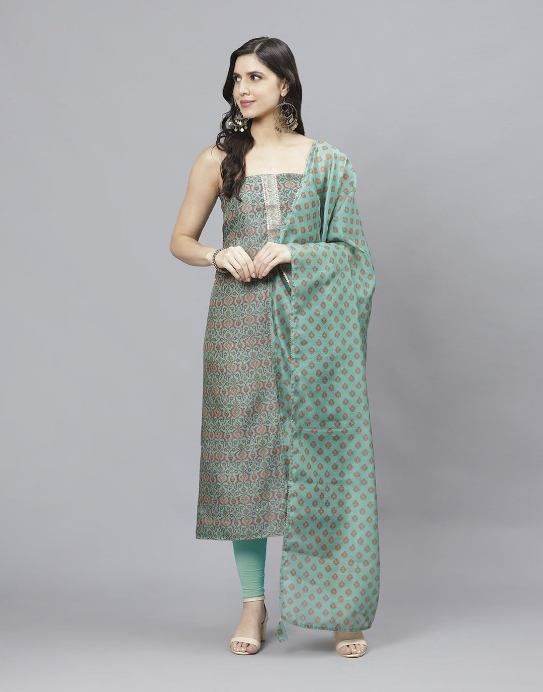 Embroidered Chanderi Suit Piece With Printed Chanderi Dupatta And Scarf
