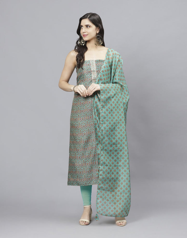 Embroidered Chanderi Suit Piece With Printed Chanderi Dupatta And Scarf