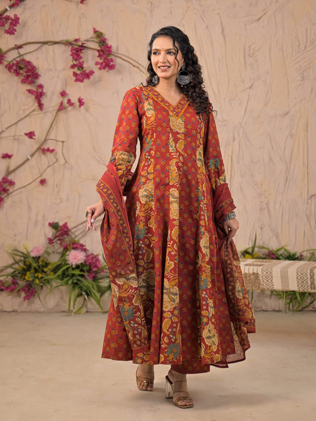 Printed Cotton Kurta With Pant &amp; Dupatta